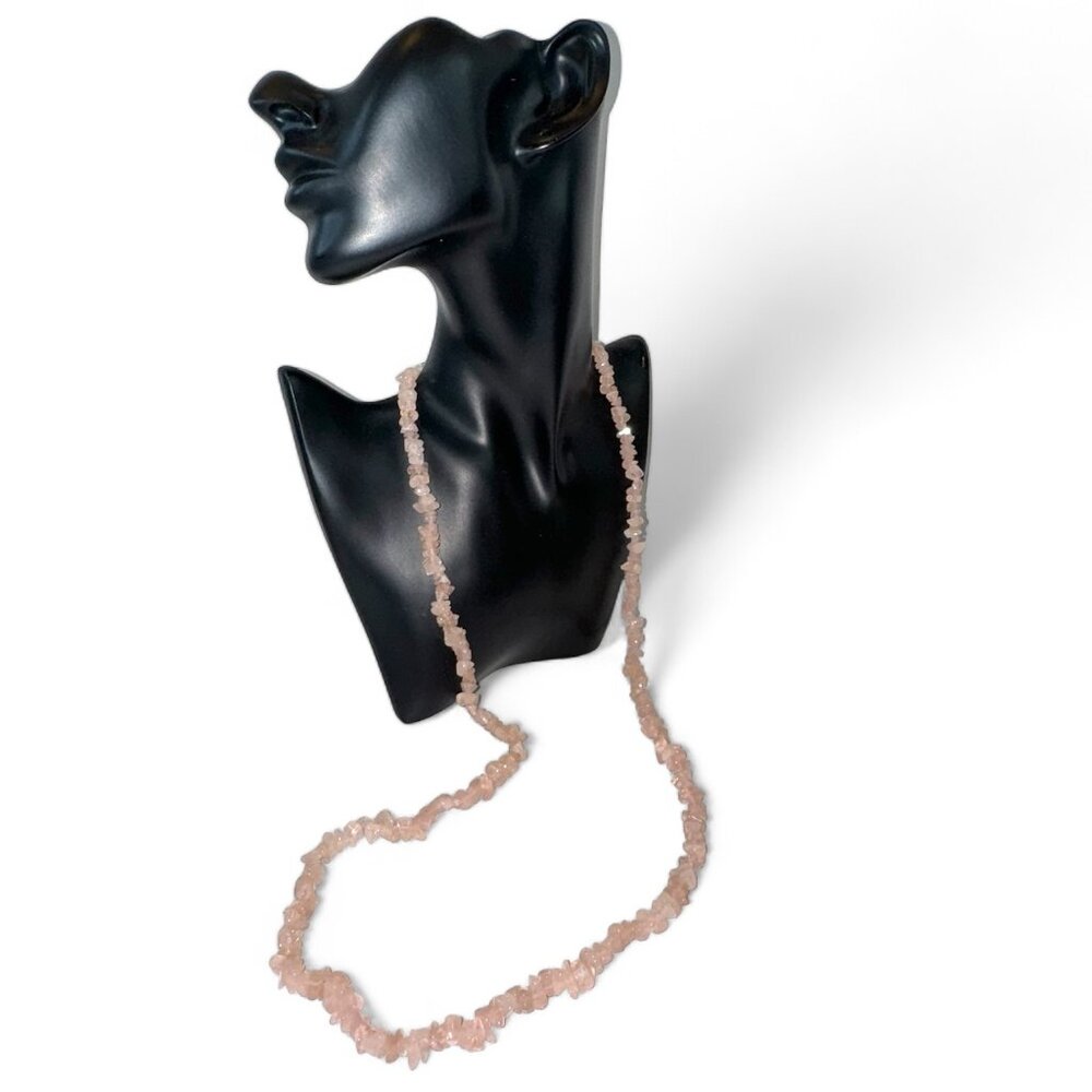 Natural Pink Rose Quartz Chips Beads Long Necklace